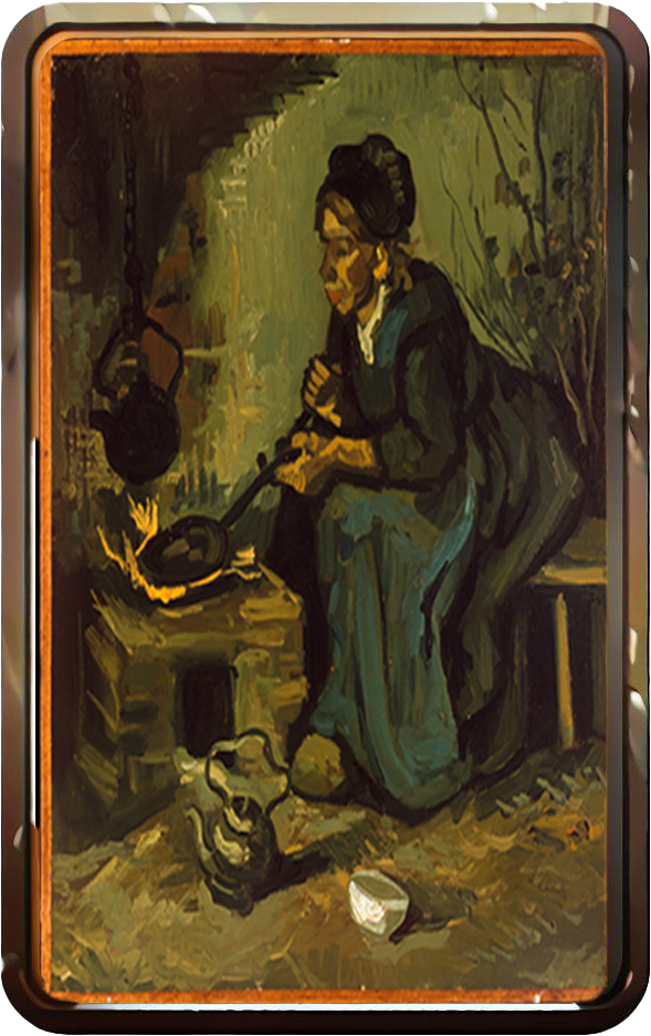 'Peasant Woman Cooking by A Fireplace Card Image